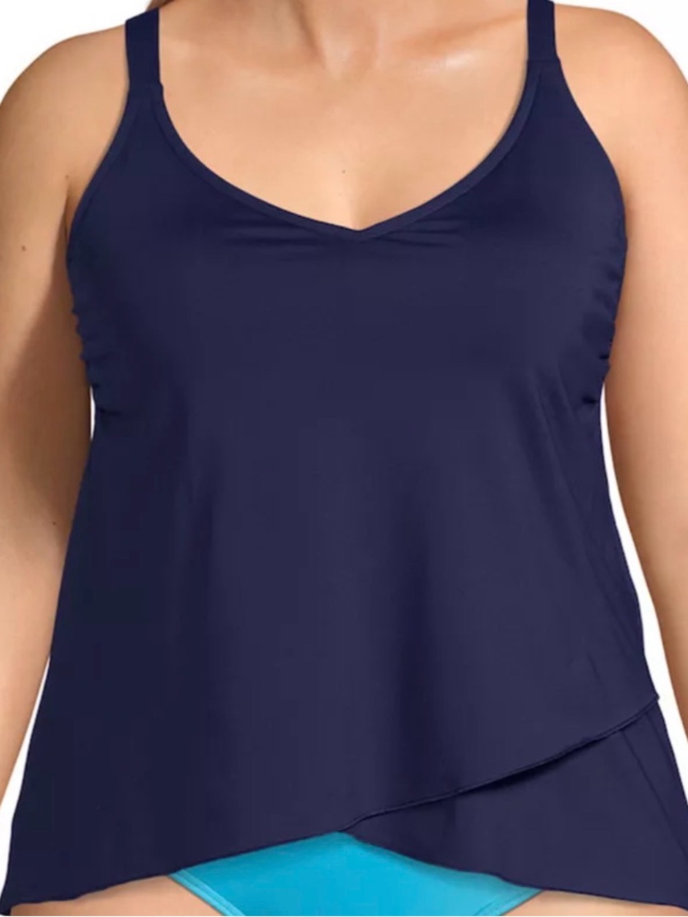 Lands End Tulip Hem Tankini Top Deep Navy Womens M NWT